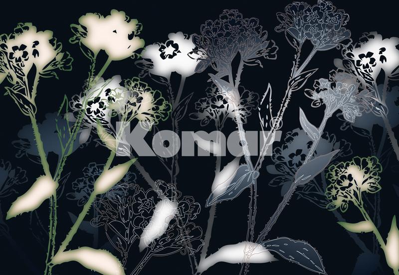 BELLEZZA, helle, grafische Blumen auf dunklem Grund - bei Klick zurck zur Motivbersicht