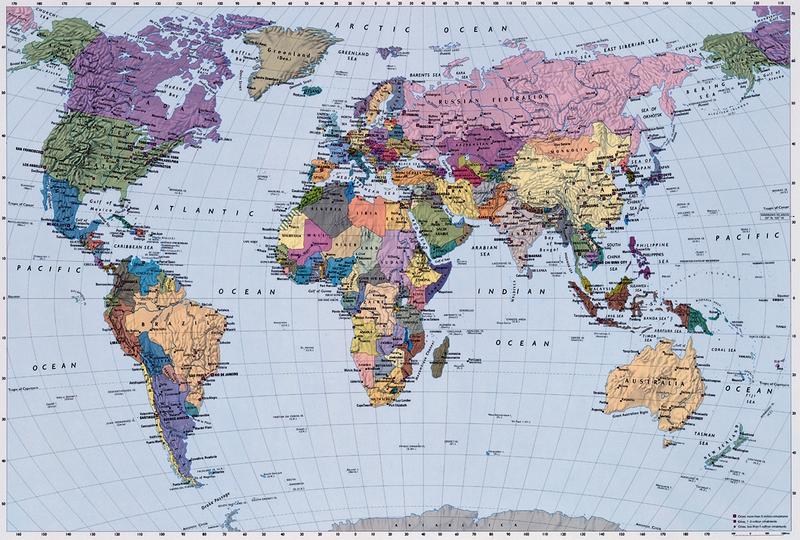 Weltkarte, politisch und geographisch - bei Klick zurck zur Motivbersicht