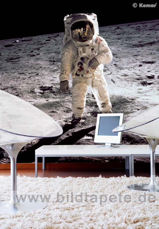MAN ON THE MOON, Originalfoto von Neil Armstrong: Buzz Aldrin beim Mondspaziergang im Mare Tranquillitatis - bei Klick zurck zum Motiv MAN ON THE MOON