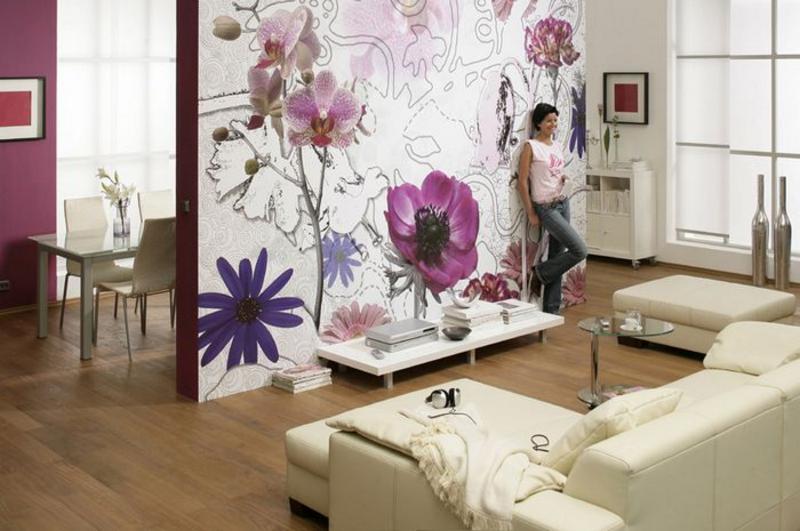 Motivbeispiel violet Flowers, frische Atmosphaere im Wohnbereich - bei Klick  zur Artikelbeschreibung