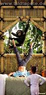 TREEHOUSE, Schimpanse vor dem Fenster im Wohnbereich - bei Klick vergrößerte Darstellung