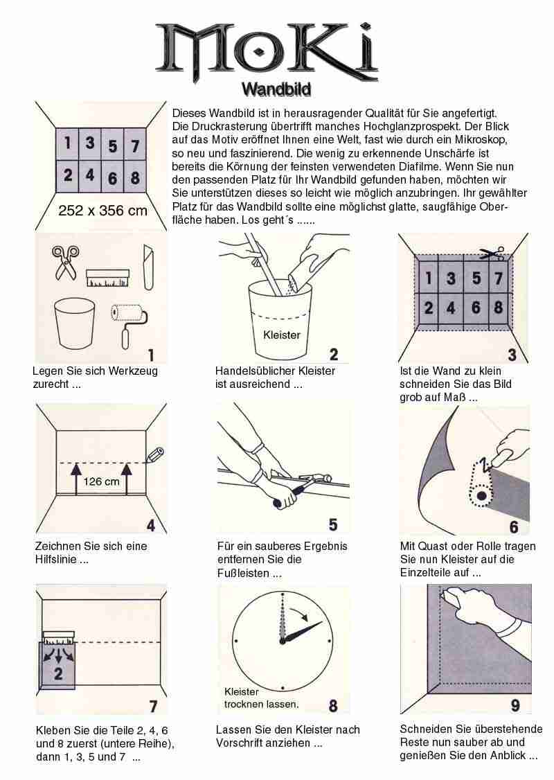Verarbeitungshinweis, Klebeanleitung fr die Bildtapete