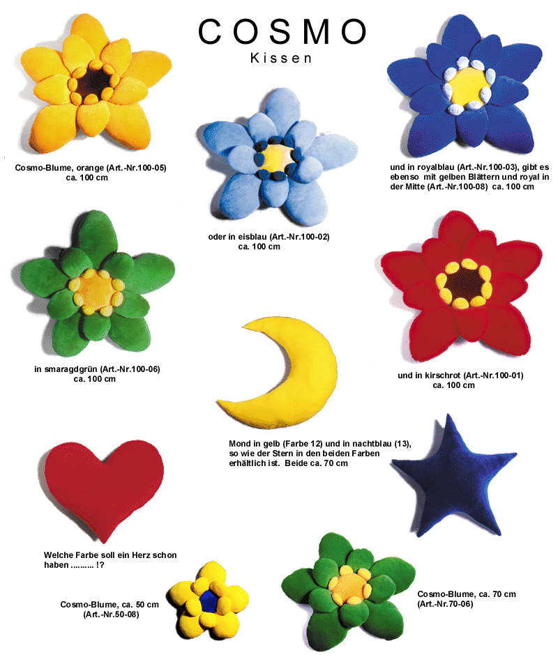 Cosmo Cushion, Flower Cushion, Heart Cushion, Moon Cushion, Star Cushion, antiallergic, dyed w/o poison, 1 m diameter